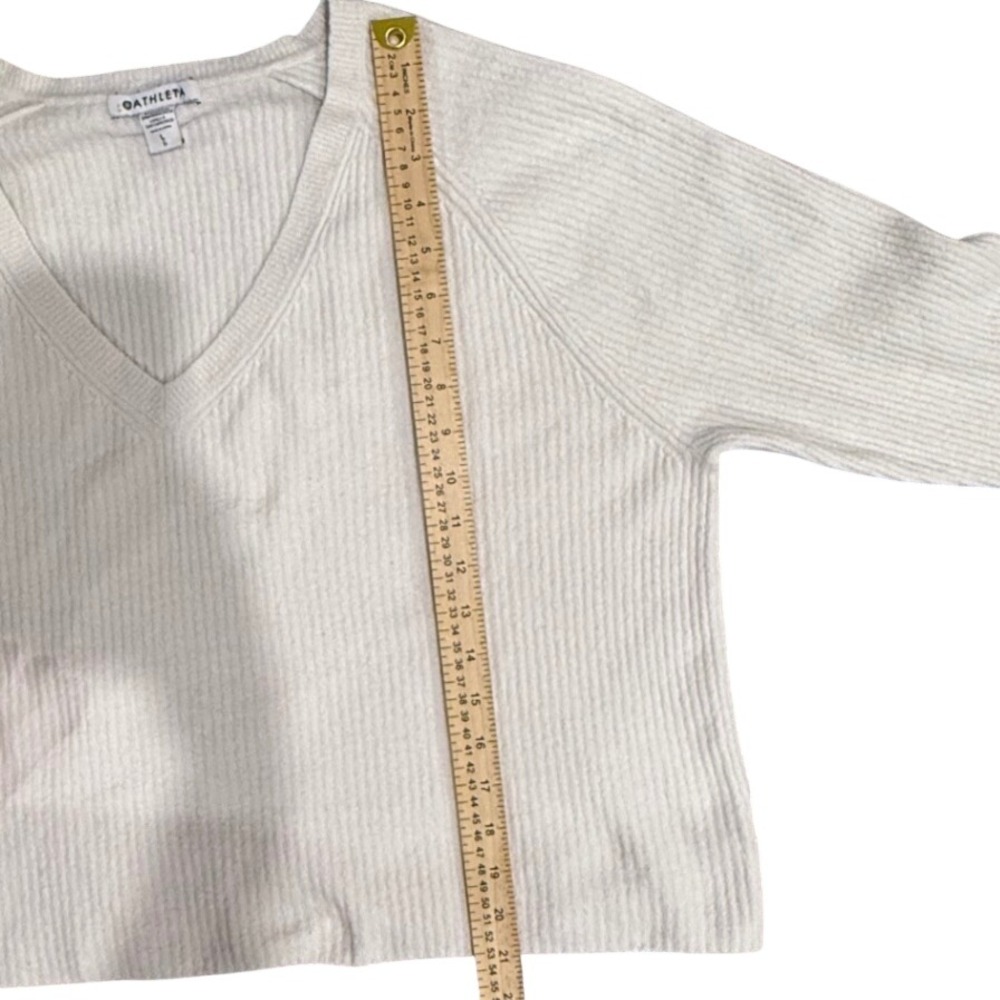 Athleta Felicity Cozy V-Neck Sweater Magnolia White Ribbed Cashmere Blend Large - Picture 4 of 9